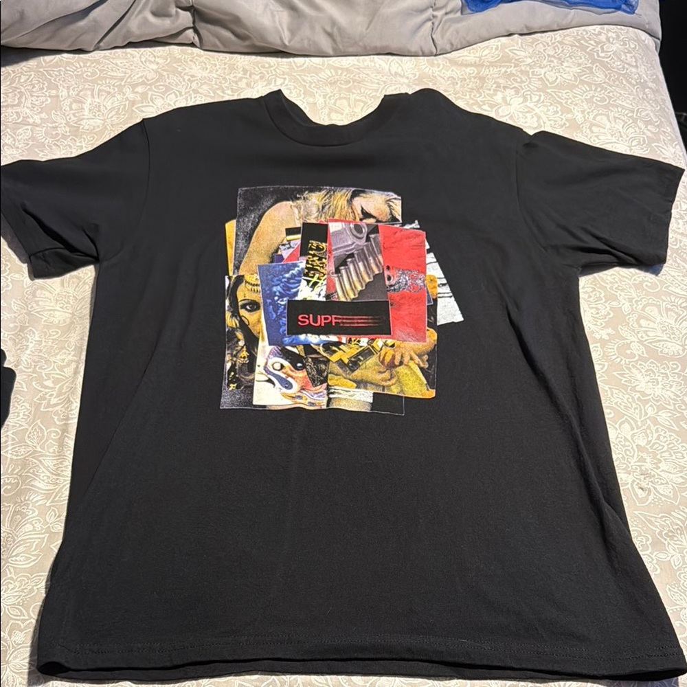 Supreme Black Graphic Tee with Multicolor Design